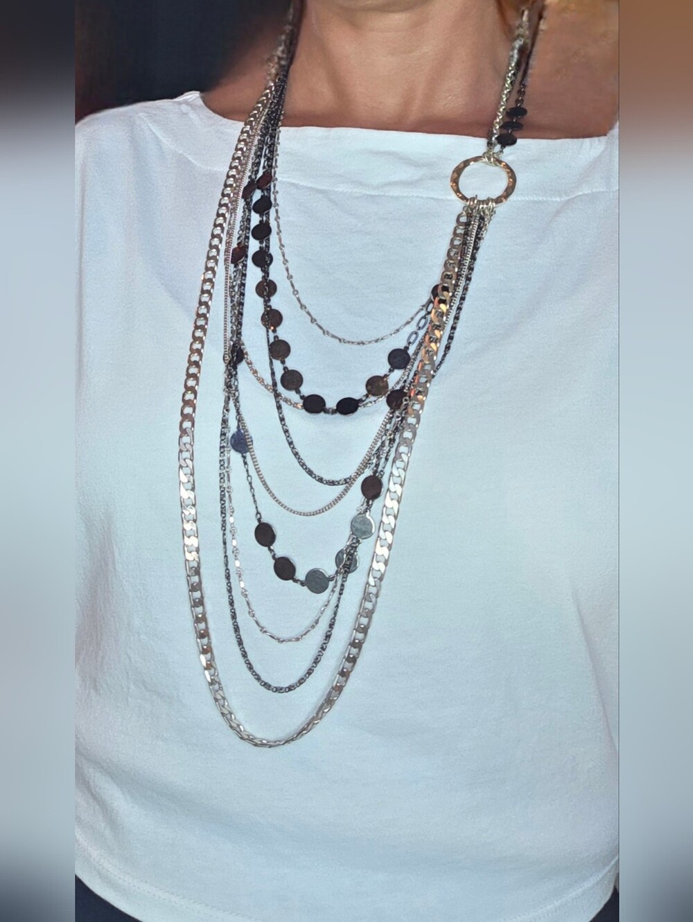 Multi-strand Layered Silver Tones Necklace